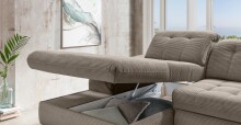 Polsterecke >Devland< Schlaffunktion, Stauraum, Cord grau-braun - 273x105x189cm (BxHxT)