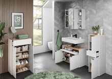 Badezimmerspiegelschrank >2754< 3 Spiegeltüren, Türdämpfung, Weiß - 76x71x23cm (BxHxT)