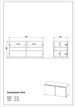 Schuhbank >GW-GENOVA< 4 Böden, 2 Türen, Glas / Weiß - 97x47x40cm (BxHxT)