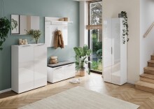 Wandgarderobe >GW-GENOVA< 5 Haken, Ablage, Stange, Glas / Weiß - 97x96x30cm (BxHxT)