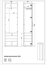 Garderobenschrank >GW-GENOVA< 5 Böden, Kleiderstange, Glas / Weiß - 59x197x40cm (BxHxT)