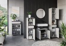 Waschbeckenunterschrank >GW-LEMONT< Siphonaussparung, 2 Türen, Türdämpfung, Steingrau - 63x55x34cm (BxHxT)