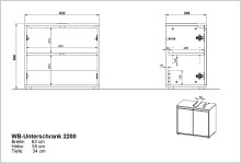 Waschbeckenunterschrank >GW-LEMONT< Siphonaussparung, 2 Türen, Türdämpfung, Graphit - 63x55x34cm (BxHxT)