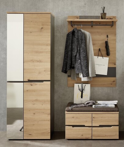 Garderoben-Set >Memphis< (3-teilig) Artisan Eiche Dekor / Graphit - 145x192x38 (BxHxT)