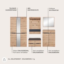 Garderoben-Set >Memphis< (3-teilig) Artisan Eiche Dekor / Graphit - 185x192x38 (BxHxT)