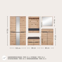 Garderoben-Set >Memphis< (3-teilig) Artisan Eiche Dekor / Graphit - 185x192x38 (BxHxT)