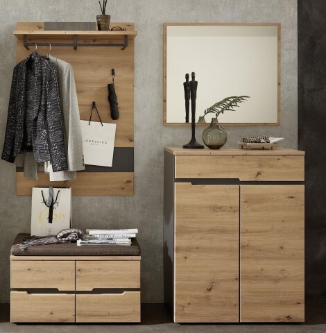 Garderoben-Set >Memphis< (4-teilig) Artisan Eiche Dekor / Graphit - 145x192x38 (BxHxT)