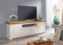 Wohnwand >WZ-0133< (2-teilig) weiss / eichefarbig - 268x177x42 (BxHxT)
