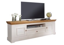 Wohnwand >WZ-0133< (2-teilig) weiss / eichefarbig - 298x214x42 (BxHxT)