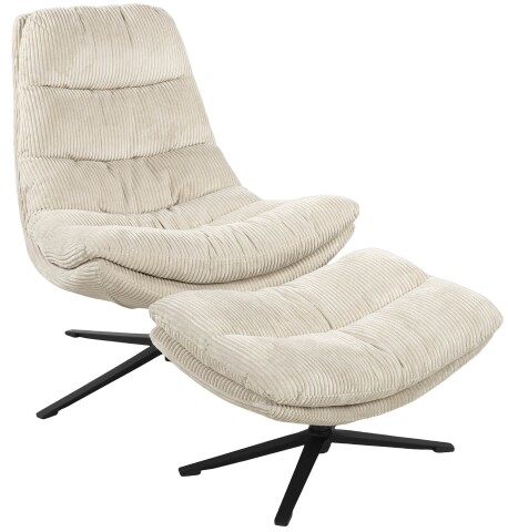 Relaxsessel >Porto< (2-teilig) inkl. Hocker, drehbar, Cord beige - 83x100x92 (BxHxT)