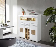 Barschrank >Fun Plus< in weiss matt / Eiche Dekor - 120x129x37 (BxHxT)