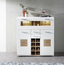 Barschrank >Fun Plus< in weiss matt / Eiche Dekor - 120x129x37 (BxHxT)
