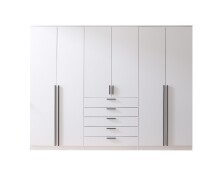 Drehtürenschrank >Arnis< 6 Türen, 5 Schubladen, Weiß - 270x210x52cm (BxHxT)