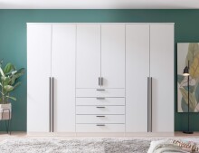Drehtürenschrank >Arnis< 6 Türen, 5 Schubladen, Weiß - 270x210x52cm (BxHxT)