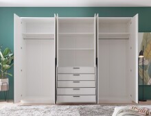 Drehtürenschrank >Arnis< 6 Türen, 5 Schubladen, Weiß - 270x210x52cm (BxHxT)