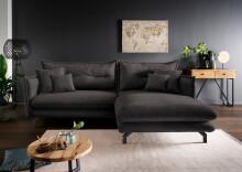 Polsterecke >Launce< verstellbare Armlehnen, Zierkissen, Anthrazit - 255x94cm (BxH)