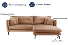Polsterecke >Launce< verstellbare Armlehnen, Zierkissen, Anthrazit - 255x94cm (BxH)