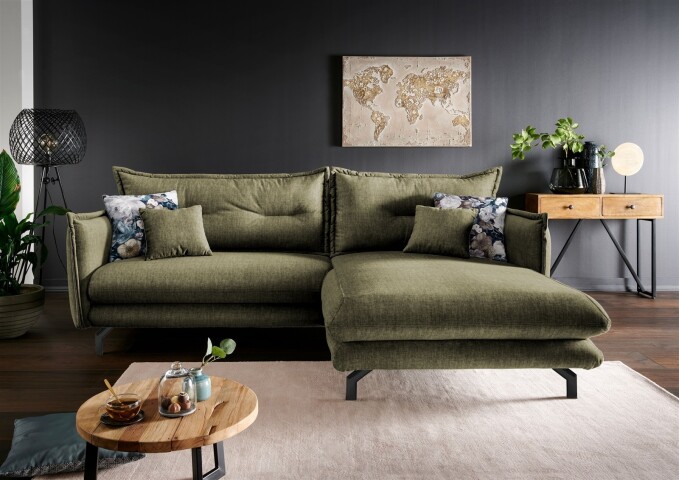 Polsterecke >Launce< verstellbare Armlehnen, Zier-Wendekissen, grün - 255x94x180cm (BxHxT)