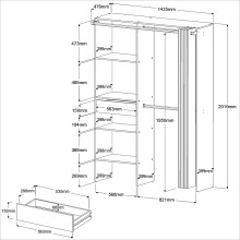 Vorhang-Schrank >Bari 1< 2 Stangen, 5 Fächer, Weiss / grau - 143x182x48cm (BxHxT)