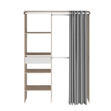 Vorhang-Schrank >Bari 2< 2 Stangen, 5 Fächer, Akazie Dekor / grau - 143x182x48cm (BxHxT)