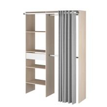 Vorhang-Schrank >Bari 2< 2 Stangen, 5 Fächer, Akazie Dekor / grau - 143x182x48cm (BxHxT)