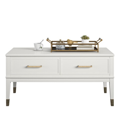 Couchtisch >Bendik< 2 Schubladen, Weiß, MDF/Kautschukholz/Metall - 106x51x52cm (BxHxT)