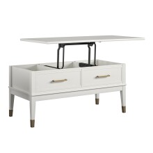 Couchtisch >Bendik< 2 Schubladen, Weiß, MDF/Kautschukholz/Metall - 106x51x52cm (BxHxT)