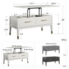 Couchtisch >Bendik< 2 Schubladen, Weiß, MDF/Kautschukholz/Metall - 106x51x52cm (BxHxT)