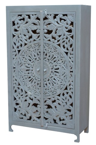 Highboard >Kalita< in Grau, Massivholz - 100x165x40cm (BxHxT)