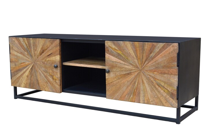 Lowboard >Madira< in Schwarz, Mangoholz/Metall - 140x50x40cm (BxHxT)