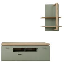 Wohnwand >MONIZ< (2-teilig) Salbei / Eiche, Lowboard 156x57x44cm, Wandboard 65x96x26cm