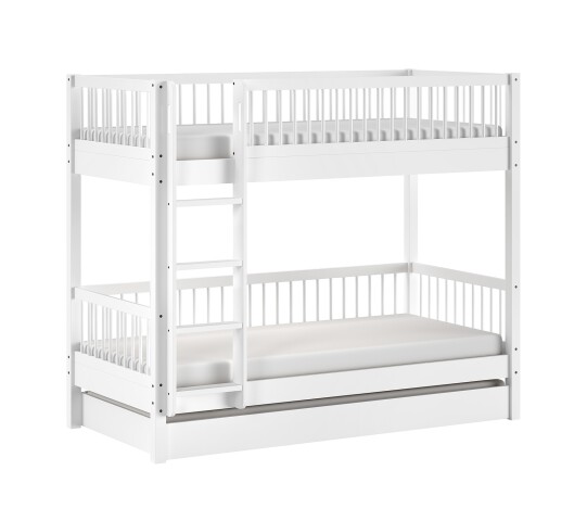 Etagenbett >Buche Massiv< in weiß lackiert - 207,5x175,4x97,5 (BxHxT)