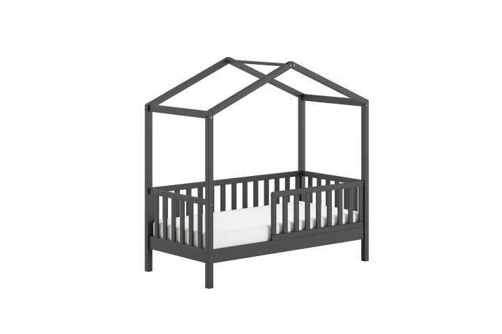 Hausbett >Junior< in Kiefer Anthrazit, Massivholz - 148x150,6x75,8cm (BxHxT)
