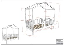 Hausbett >Junior< in Kiefer Anthrazit, Massivholz - 148x150,6x75,8cm (BxHxT)