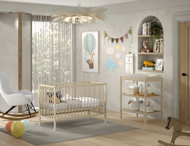 Babyzimmer-Komplettset >Dino< (2-teilig) in Buche Natur, Massivholz
