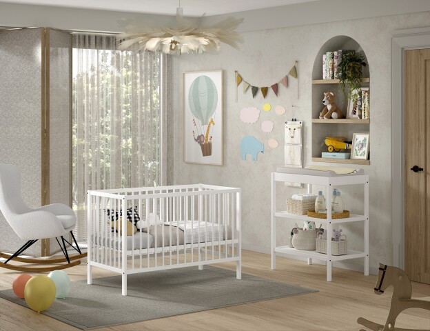 Babymöbel-Set >Dino< in Buche Weiß, Massivholz - 124,4x84,4x65,4cm (BxHxT)