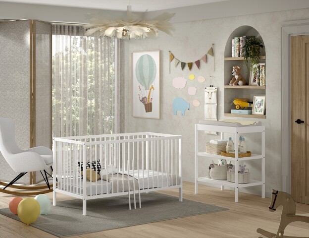 Babymöbel-Set >Dino< in Buche Weiß, Massivholz - 144x84,4x75,5cm (BxHxT)