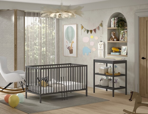 Babymöbel-Set >Dino< in Buche Anthrazit, Massivholz - 144x84,4x75,5cm (BxHxT)