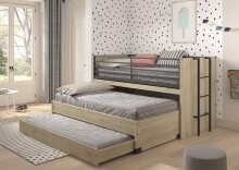Hochbett >Sam< in Eiche Melamin Dekor - 219x219x116,6x98 (LxBxHxT)