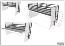 Hochbett >Sam< in Eiche Melamin Dekor - 219x219x116,6x98 (LxBxHxT)