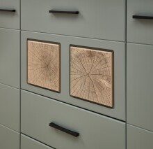Vitrine >Kathlin< 1 Tür, inkl. LED, schilfgrün / Eiche Dekor - 65x205x37 (BxHxT)