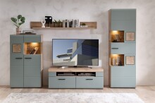 Vitrine >Kathlin< 1 Tür, inkl. LED, schilfgrün / Eiche Dekor - 65x205x37 (BxHxT)