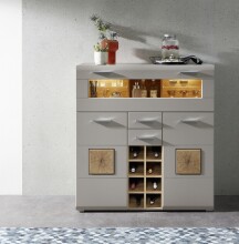 Barschrank >Kathlin< Barfach, Stauraum, LED, basalt / Eiche Dekor - 120x129x37 (BxHxT)