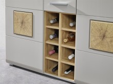Barschrank >Kathlin< Barfach, Stauraum, LED, basalt / Eiche Dekor - 120x129x37 (BxHxT)