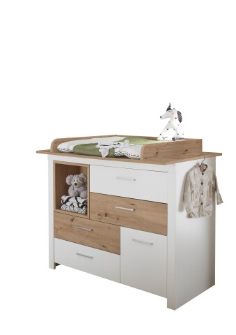 Wickelkommode >Filou< in Weiß / Artisan Eiche Dekor - 120x104x78 (BxHxT)