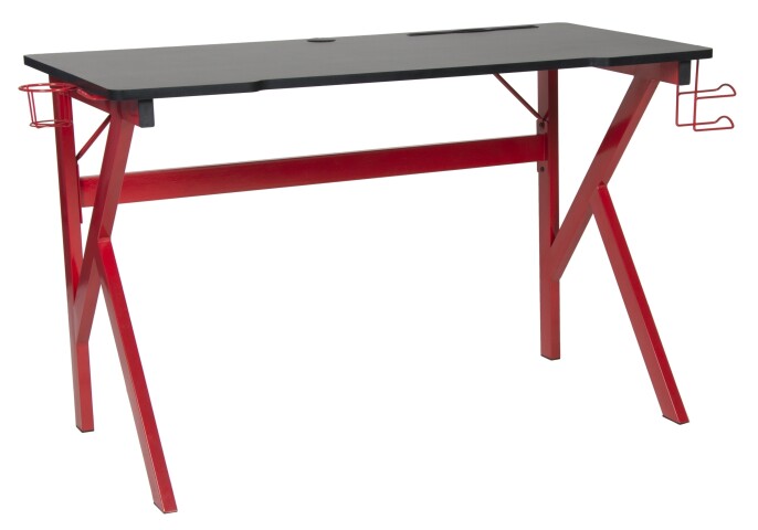 Schreibtisch >Game-Rocker< Halterungen, Carbon optik schwarz / rot - 60x75x120cm (BxHxT)