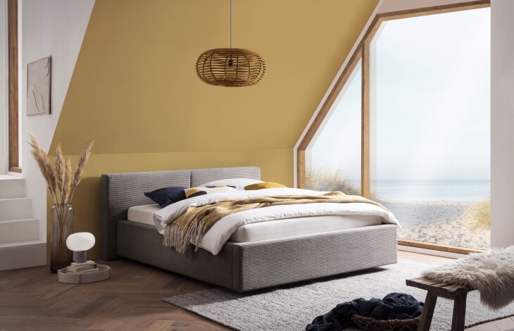 Polsterbett >Cube< Liegefläche 140x200cm, taupe, Stellmaß: 180x82x227cm (BxHxT)