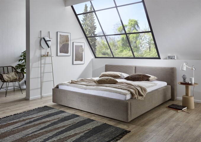 Polsterbett >Cube< Liegefläche 180x200cm, taupe, Stellmaß: 220x82x227cm (BxHxT)