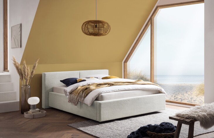 Polsterbett >Cube< Liegefläche 140x200cm, beige, Stellmaß: 180x82x227cm (BxHxT)