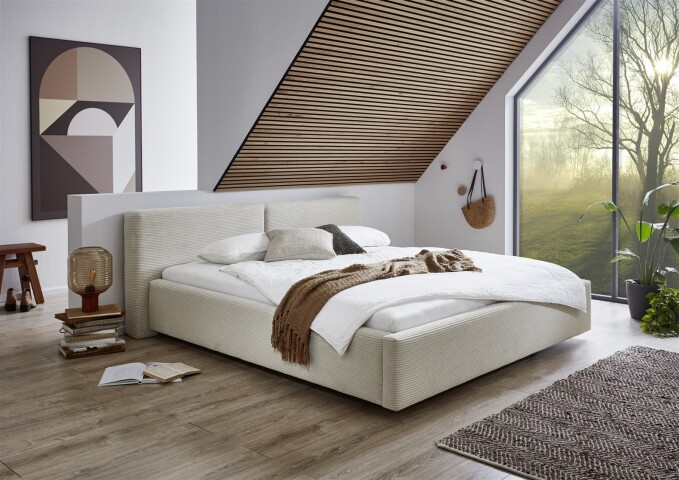 Polsterbett >Cube< Liegefläche 180x200cm, beige, Stellmaß: 220x82x227cm (BxHxT)
